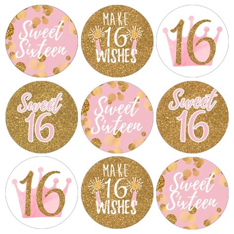 Pink And Gold Sweet Sixteen Stickers 180 Party Favor Labels