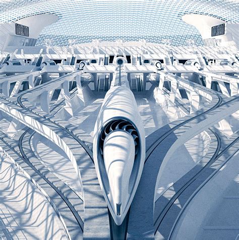 An Artistic Rendering Of A Futuristic Train Station With Multiple