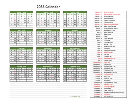 2035 Calendar With Us Holidays