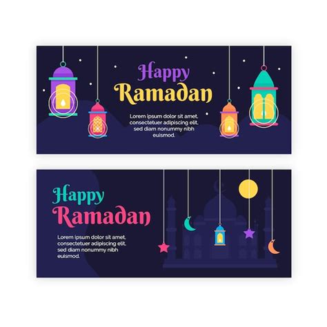 Free Vector Flat Design Ramadan Horizontal Banners With Illustrated Lamps