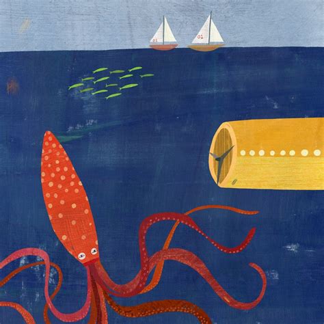Submarine And Octopus Canvas Art Print Ocean Themed Art For Etsy