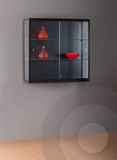 Black Wall Mounted Display Cabinet With Glass Top