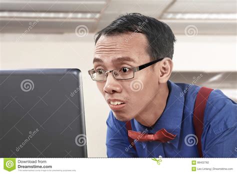 Asian Nerdy Businessman Working Using Laptop Stock Photo - Image of ...