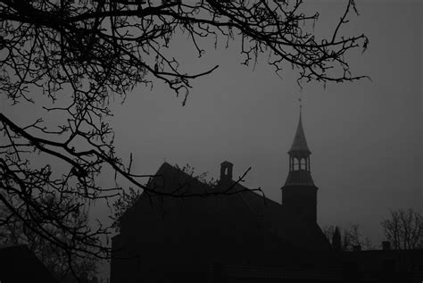 3038665 Black Church Fog Gray Mist Theme Good Morning Trees 4k