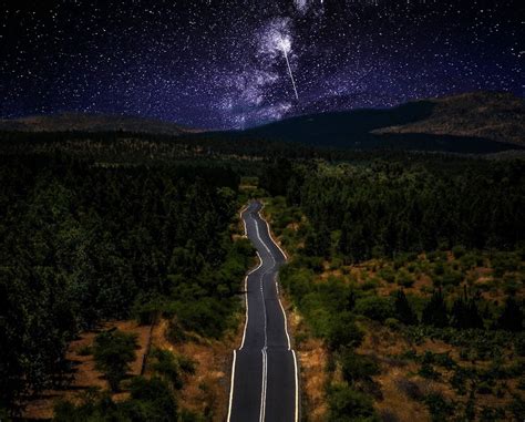 Nature Landscape Starry Night Road Milky Way Galaxy Forest Mountain Chile Long Exposure
