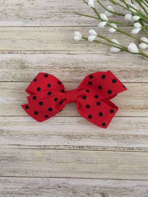 Medium Red With Black Polka Dot Toddler Boutique Hair Bow By