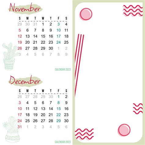 Calendário 2023 Vertical De Novembro E Dezembro Com Arte De Linha De