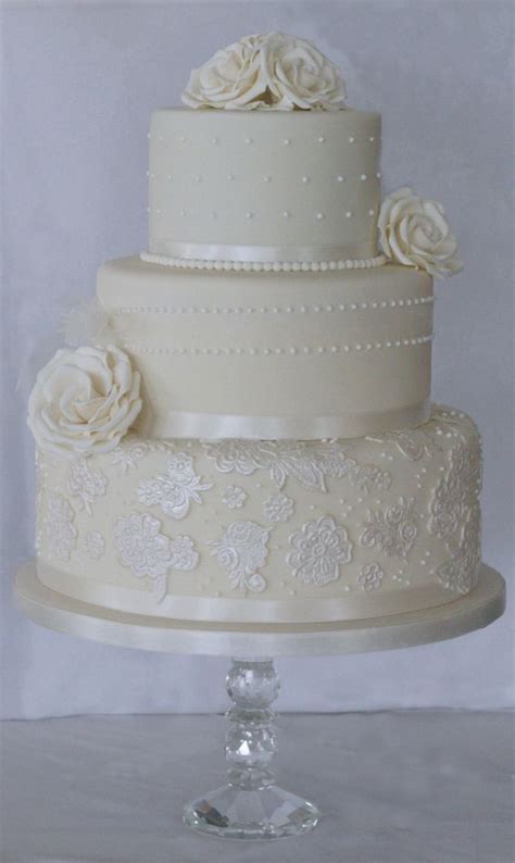 3 Tier Ivory Wedding Cake Finished With Beautiful Handcrafted Sugar