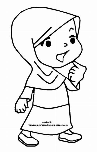 Mewarnai Kartun Gambar Sketsa Muslimah Anak Muslim