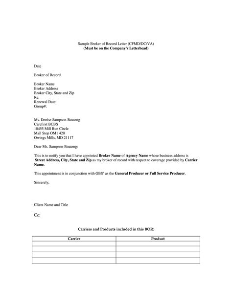 Broker Of Record Letter Template