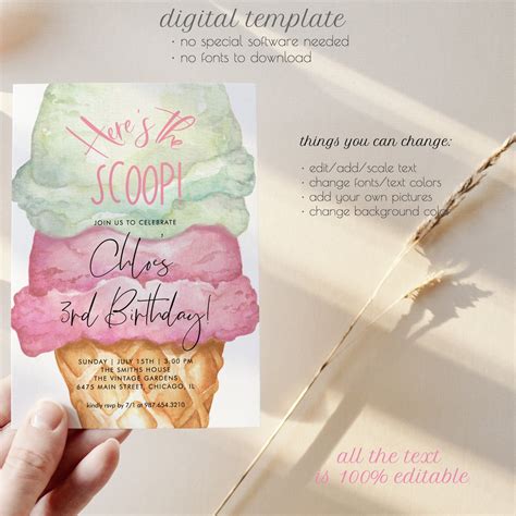 Heres The Scoop Birthday Invitation Pastel Ice Cream Etsy