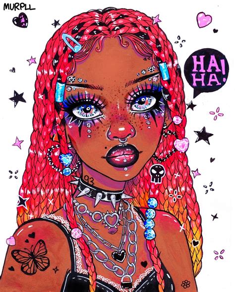 Alt Girl Illustration Art Print Etsy Grunge Art Black Girl Art Art