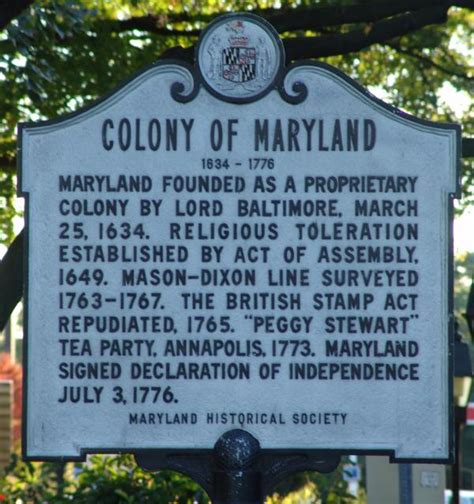Colony Of Maryland Maryland Historical Markers On