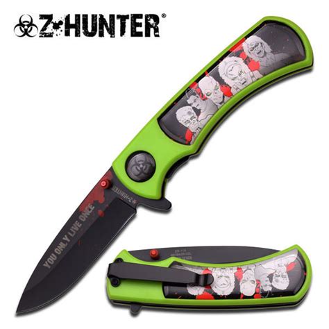 z hunter assisted opening knife zombies on green handle zb