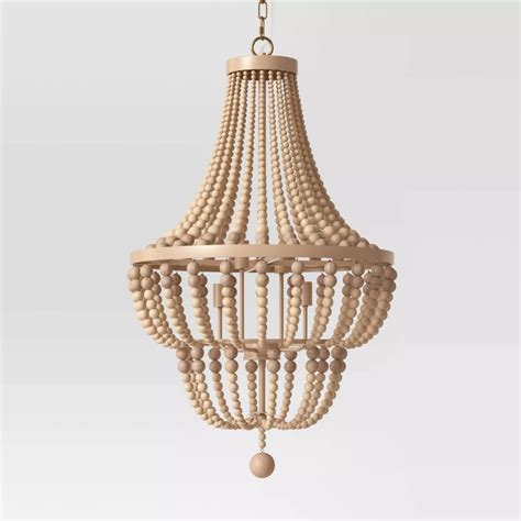 Large Chandelier Wooden Beads Double Tier Natural Tone Opalhouse