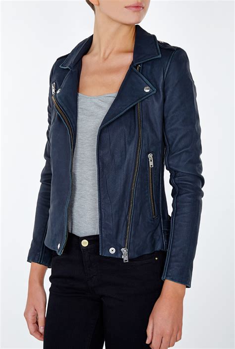 Iro Tara Navy Leather Jacket In Blue Lyst