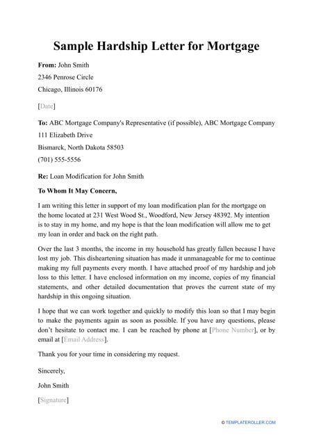 Sample Hardship Letter For Mortgage Download Printable Pdf Templateroller