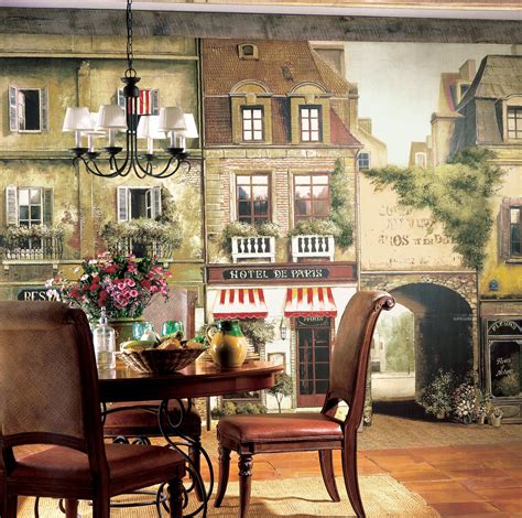 Bring the charm of a cafe home with specialized cabinets, shelving, artwork and more. York Wallcoverings Europa II Paris Cafe Prepasted Mural ...