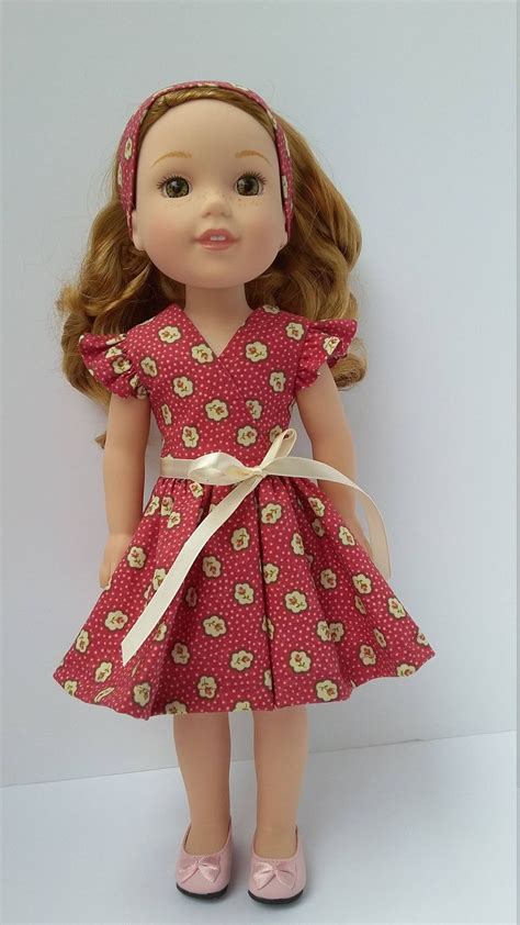 14 5 doll clothing raspberry pink mock wrap dress with roses on it mock wrap dress doll