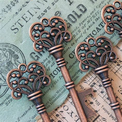 10 Skeleton Keys Bottle Openers Antique Copper Double Sided Etsy In