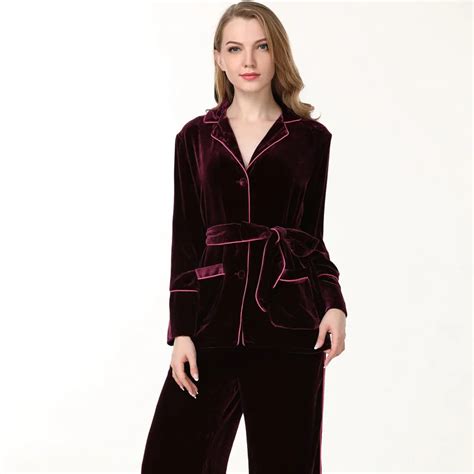 Women Pajama Sets Autumn Winter Thicken Real Silk Velvet Sleepwear