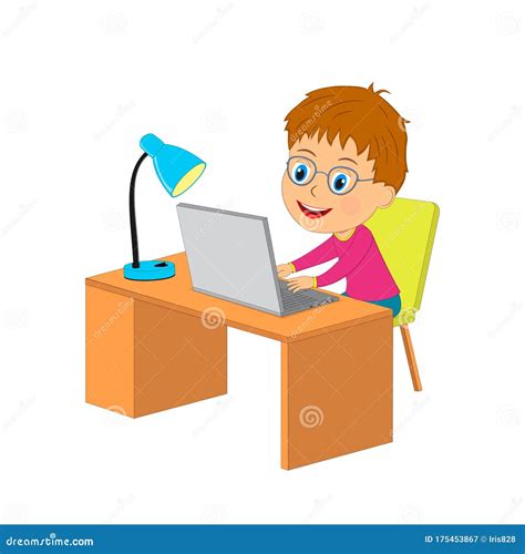 Cartoon Boy Using Computer Stock Vector Illustration Of Vector 175453867