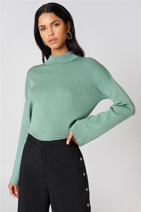 High Neck Wide Sleeve Sweater Duck Green Na