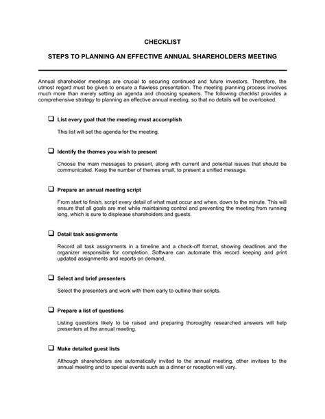 Checklist Steps To Planning An Annual Meeting Template By Business In