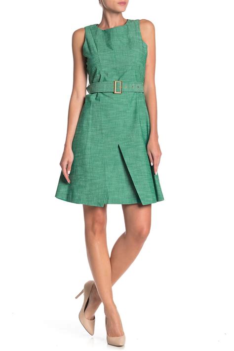 Sharagano Sleeveless Belted Dress In Green Lyst