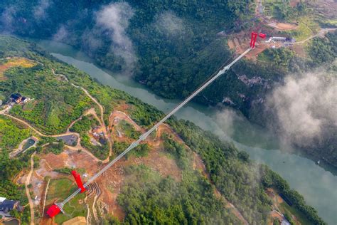 The Worlds Longest Suspension Glass Bridge In Huangchuan Three Gorges