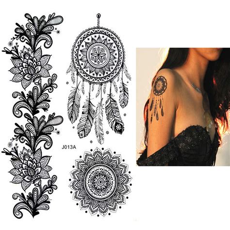 pinkiou temporary tattoo black art sticker women lace mehndi flower butterfly waterproof body