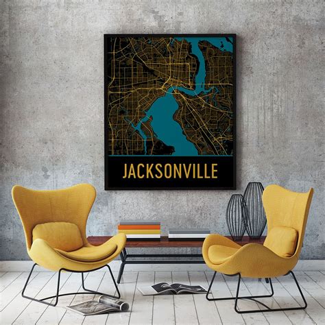 Jacksonville Fl Street Map Poster City Map Art Map Art Print Modern
