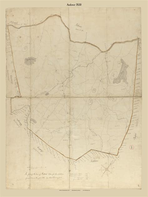 Andover Massachusetts 1830 Old Town Map Reprint Roads Place Names
