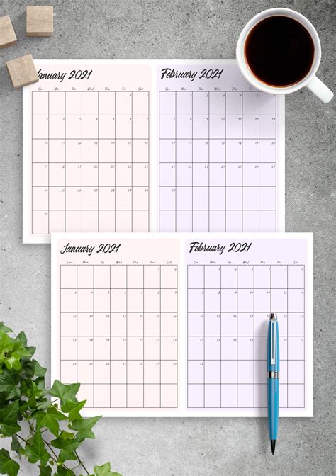 Download Printable Two Months On Page Calendar Pdf