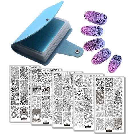 Nail Stamping Plates Set Lace Flowers Love Nail Art Templates 5pcs Nail