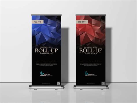 Free Exhibition Stand Roll Up Banner Mockup Psd