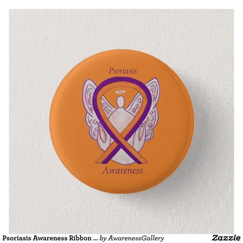 Psoriasis Awareness Ribbon Angel Custom Pin Button