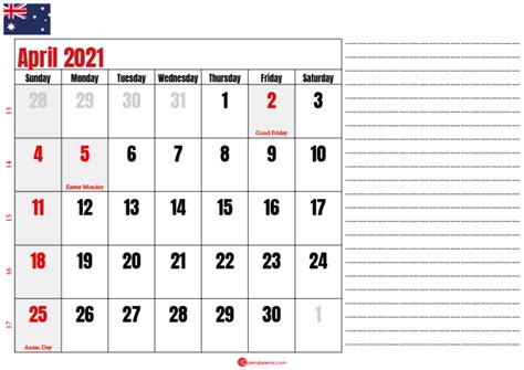Download Free April 2021 Calendar Australia With Weeks