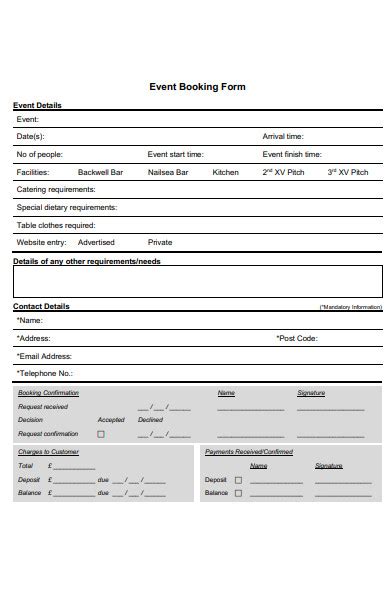 Booking Form Template Free Word