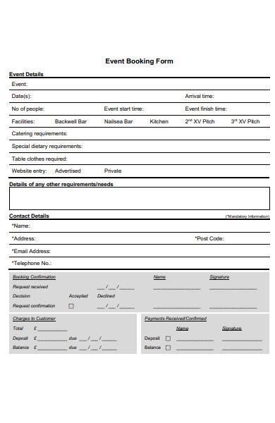 Free 52 Event Booking Forms In Pdf Ms Word Xls