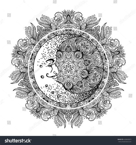Download Blackwork Tattoo Flash Crescent Moon Over Mandala Stock ...