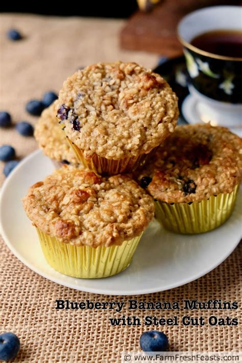 Farm Fresh Feasts: Blueberry Banana Muffins with Steel Cut Oats #MuffinMonday