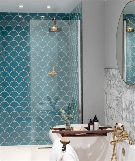 Syren Nordic Blue Mermaid Scale Tile Topps Tiles Bathroom Tile