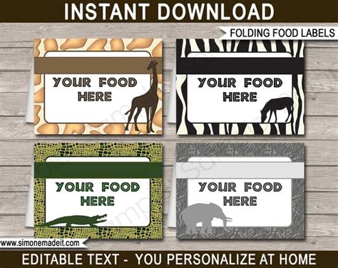 Safari Birthday Party Food Labels Printable Decoration Template Zoo