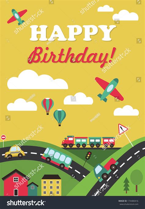 Happy Birthday Vehicle Card Vector Illustration 174480416 Shutterstock