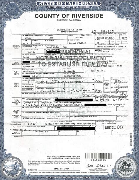 Online service providers collect your order and submit it to our office for processing. File:Death Certificate of Simon Oakland.jpg - Wikimedia ...