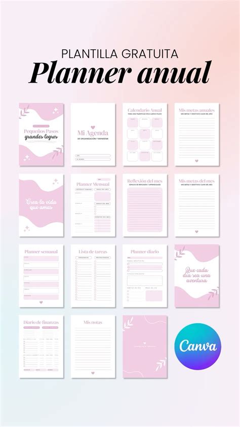 Plantilla Gratis Y Editable En Canva Planner Anual Planificador