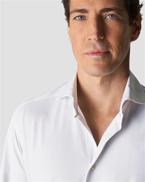 Light Gray Herringbone Four-Way Stretch Shirt - Eton