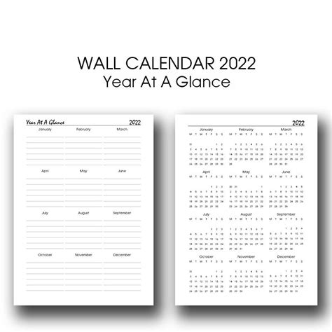 2022 Birthday Chart Printable 2022 Year Calendar Printable Etsy