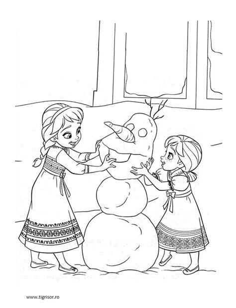 Want to discover art related to elsa? Plansa de colorat cu micutele printese Anna si Elsa creandu-l pe Olaf din Frozen Regatul de ...